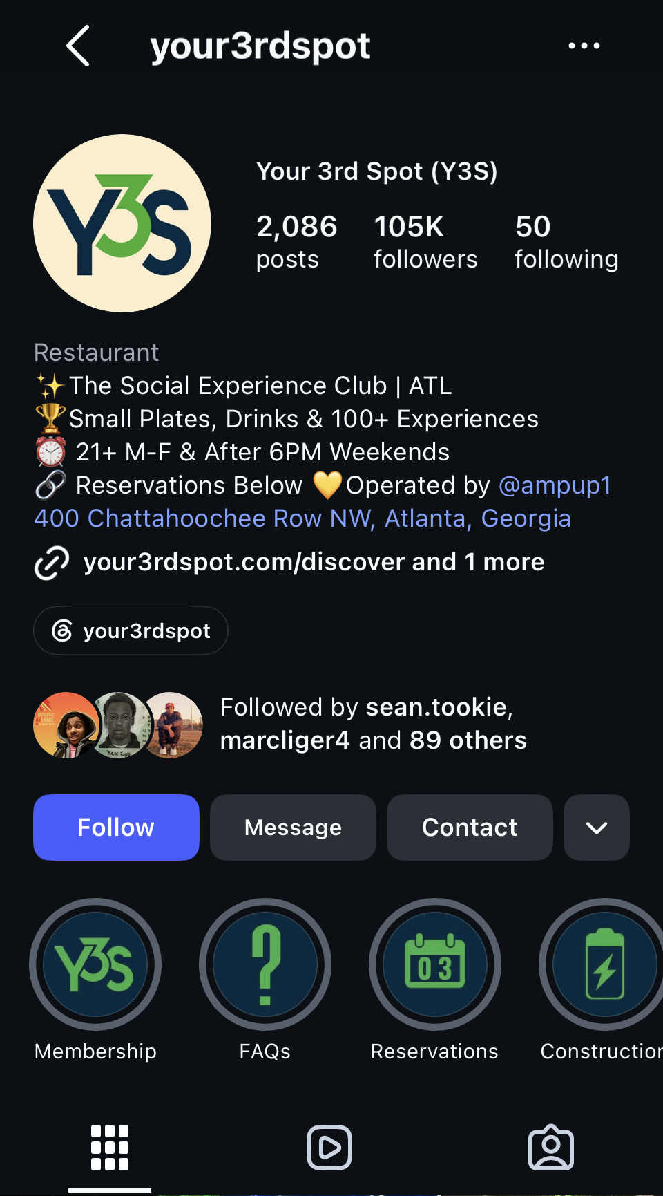 Your 3rd Spot Instagram profile at 105K followers